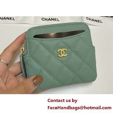 Chanel Grained Calfskin & Gold-Tone Metal Zip Coin Purse AP2061 Dusty Green 2025